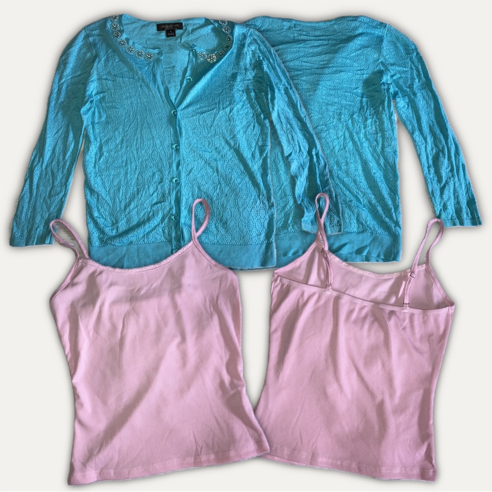 August Silk Turquoise Cardigan & Pink SHEIN tank top bundle